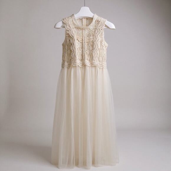 Girls Vintage Boho Lace Tool MIDI Dress Sheer 7/8 Cream - Picture 1 of 10